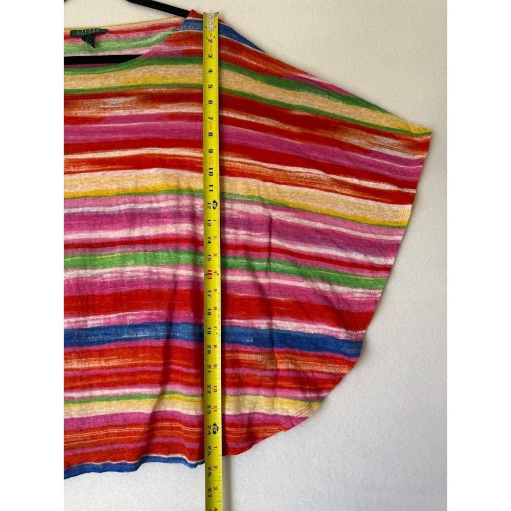 Lauren Ralph Lauren Top Poncho Women L Multicolor 100% Linen Striped Lightweight - Picture 4 of 13